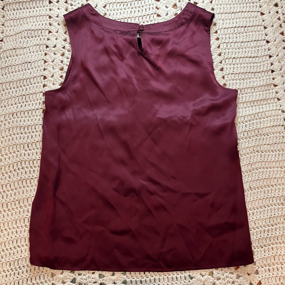 Talbots 100% Silk Gathered Neck Sleeveless Shell Burgandy Size 12 - Picture 5 of 7